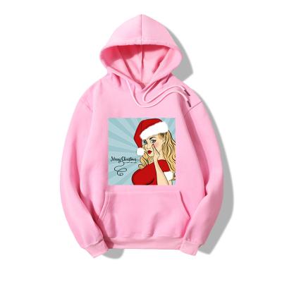 China Anti-Wrinkle Winter Hoodies Merry Christmas Copy Custom Designed Christmas Streetweat Sweatshirt Female Cute Pink Pullover Women's Hoodie for sale