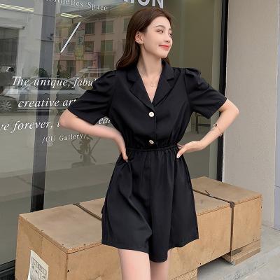 China QUICK DRY Stylish Ladies Shorts Overalls Black Button Shirt Shorts Overalls Women Summer New Arrivals Ladies Wide Leg Pants Overalls for sale