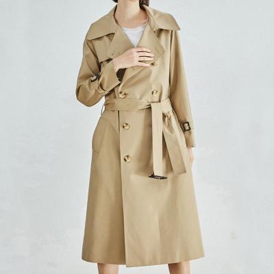 China High Quality Anti-wrinkle Winter Ladies Plus Size Ditch Coat Khaki Custom Logo Solid Color Double-Breasted Women Long Ditch Coat for sale