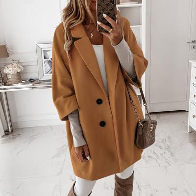 China Wholesale Wind Breathable Plus Size Women's Coat 3/4 Long Sleeve Woolen Coats Autumn And Winter New Arrivals Elegant Ladies Long Woolen Coats for sale