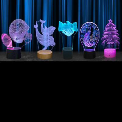 China Contemporary 7 Colors LOGO 3 D LOGO Light Changeable Wood Base LED Table Lamp Acrylic USB Night Powered For Gift Christmas Home Decoration for sale