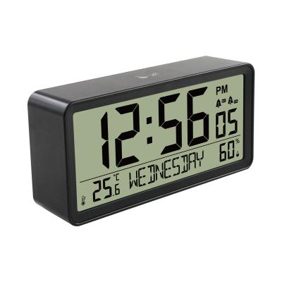 China Antique Style Square Plastic Display Large Digital LCD Nap Clock Double Alarm Clock Calendar Temperature Humidity For Kids Home Living Room for sale