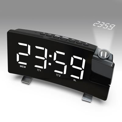 China Antique Style USB Powered Plastic Square Digital LED Clock Nap Double Alarm Clock FM Radio Projection For Kids Home Living Room for sale