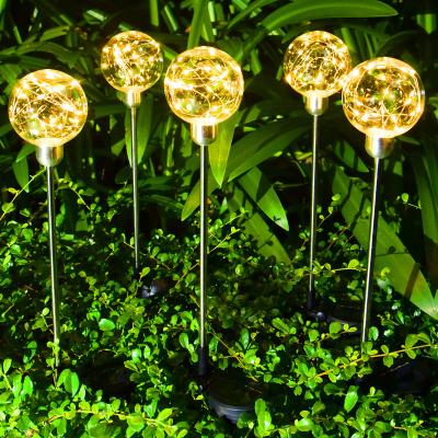 China Copper Wire Transparent Reed Lamp Waterproof Solar Powered Automatic Landscape Garden Pin Round LED Light For Yard FCC Certification for sale