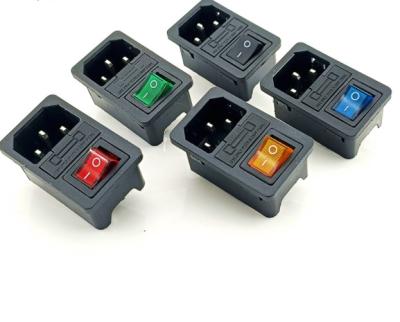 China Commercial Red Rocker Switch Fused IEC320 C14 AC-01Switch Inlet Power Socket Connector Plug Connector for sale