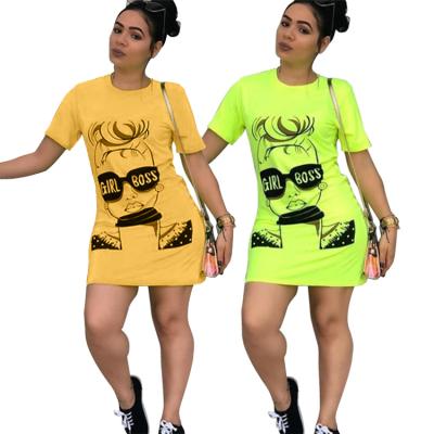 China S12121 Summer Anti-Static Wholesale Casual Dresses Printed Lady Dresses Oversized T-shirt Dress Women for sale