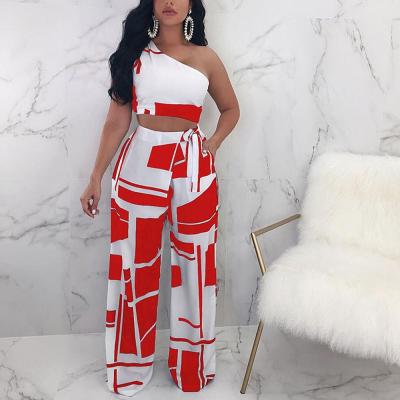 China JB-19101642 Matching Red One Shoulder Overall Bib Overall Palazzo Anti-Static Pants Women for sale