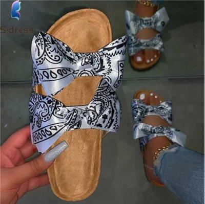 China New Fashion Anti-odor Bow Slippers Black Sandals Bandana For Women for sale