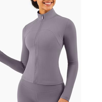 China Fashion High Breathable Handsome Collar Gym Running Yoga Tops Wide Open Zipper Long Sleeved Yoga Sports Tops Women for sale