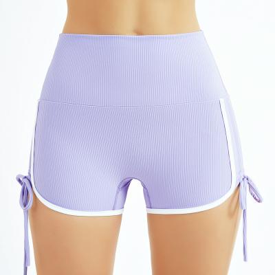 China Wholesale Breathable Womens Loose Fit Ribbed Running Shorts Elastic Breathable Yoga Fitness Shorts Ruched Hot Butt Workout Lifting Shorts for sale