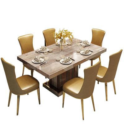 China Adjustable (Other) Natural Cave Stone Table Simple Modern Solid Wood-peeled Rectangular Marble Dining Table Chairs for sale