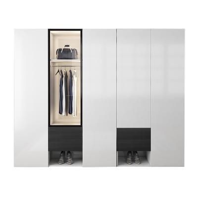 China Italian Black and White Lighted Wardrobe (Other) Bedroom Wardrobe Three-Door Large Wardrobe Nordic Home Adjustable Wardrobe Top Combination for sale