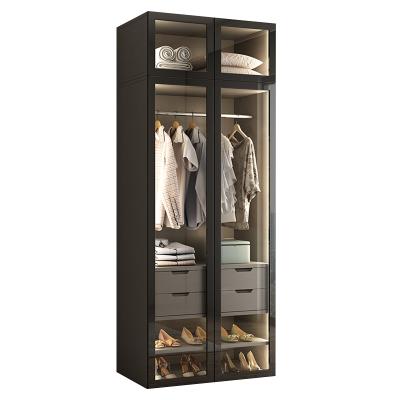 China Upper Cabinet Combination (Other) Cabinet Door Wardrobe Wardrobe Modern Minimalist Adjustable Corner Large Two-Door Glass Wardrobe with Light for sale