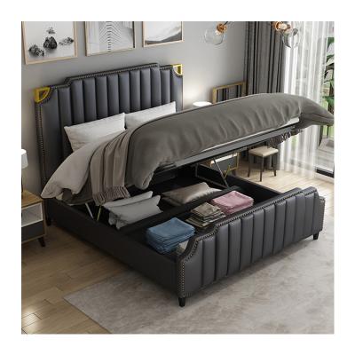 China High Quality Leather Faux Leather Bed Solid Wood Material Eco-Friendly Bed Frame Bed Luxury Headboard Bedroom Furniture Environmental Protection Environmental Protection Storage for sale