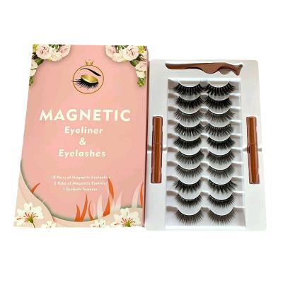 China Wholesaler Waterproof 10 Lashes Pairs Magnetic Eyelashes With Eyeliner Kit 25 Mm 3D Mink Eyelash for sale