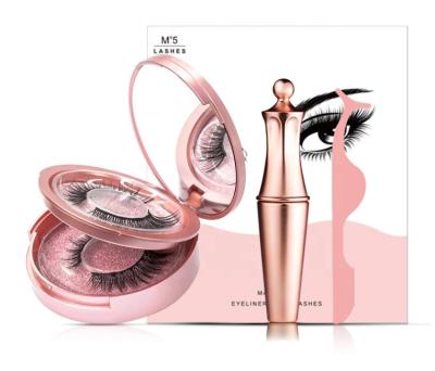 China Waterproof Eyelashes 2021 New Arrival Handmade Natural Long 3D Mink Magnetic False Eyelashes Set for sale