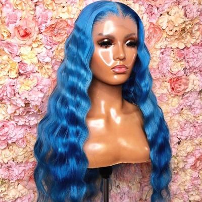 China Loose Wave Customized Lace Frontal Wig Cuticle Aligned Virgin Hair Loose Wave Deep Blue Color Lace Front Wig for sale