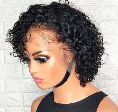 China Super Wave Cuticle Aligned Virgin Hair Pixie Cut Curly Wig Swiss Lace Up No Tangle Bob Lace Closure Frontal Wig for sale