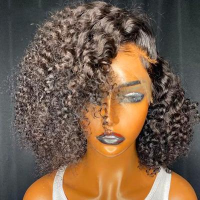 China Kinky Curly Side Part Baby Hair Lace Front Wigs Pixie Cut Hair Wigs For Afro Virgin Hair Short Curly Cuticle Aligned Baby Hair Wigs for sale