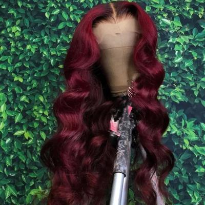 China Red Body Wave Burgundy 99j Wigs Hair Lace Front Brazilian 150% Density Virgin Remy 13*4 Lace Frontal Wigs for sale