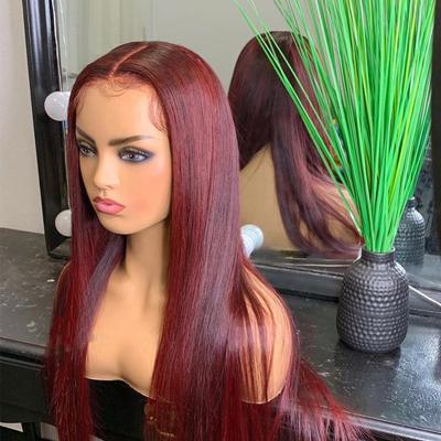 China Glueless Wave Full Lace Wig Burgundy 99j Full Lace Wigs Long Silky Straight Red Brazilian Virgin Hair For Black Women for sale