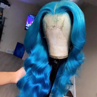 China Water Wave Color Straight Single Distributor Blue Cuticle Aligned HD Full Lace Swiss Virgin Hair Wigs From Vietnam for sale