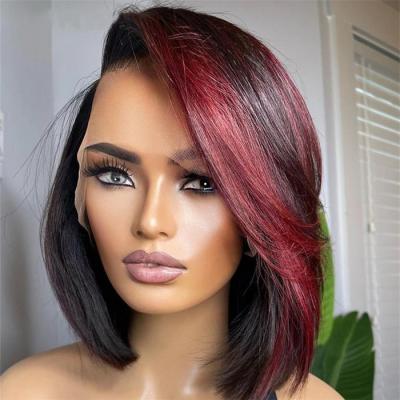 China Hot Selling Brazilian Straight Lace Front Wigs Bob Wig Highlight Burgundy Silky Straight Hair 13*6 Lace Front Wigs for sale