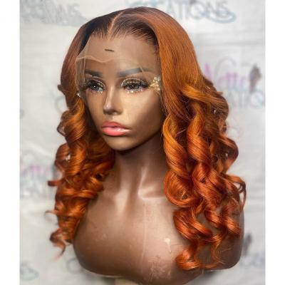 China Fashionable Swiss Lace Front Human Hair Wigs Loose Wave Ombre Ginger Orange 13*4 Loose Wave Lace Front Wig for sale