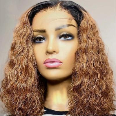 China Honey Brown Highlight Wig Transparent Deep Curly Double Drawn HD Lace Pre Plucked Cuticle Aligned Lace Front Wig for sale