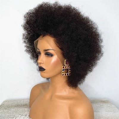 China Brazilian Kinky Curly Curly Natural Black Wig Color Cuticle Aligned Virgin Hair Lace Front Wig for sale