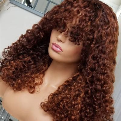 China Jerry Curl Mongolian Human Raw Curly Hair Wig No Tangle Highlight Brown Lace Front Wig For Black Women for sale