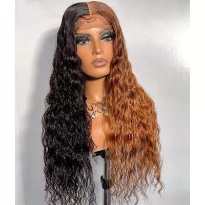 China Water Wave Personality Long Half Natural Black Auburn Lace Front Middle Part Wig Long Water Wave Wig Half for sale