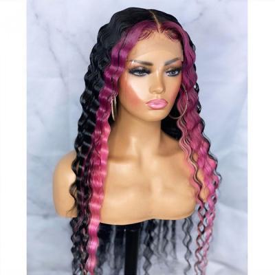 China Ombre Color Deep Wave Brazilian Remy Human Hair Highlight Wig Lace Front Wig For Black Women for sale