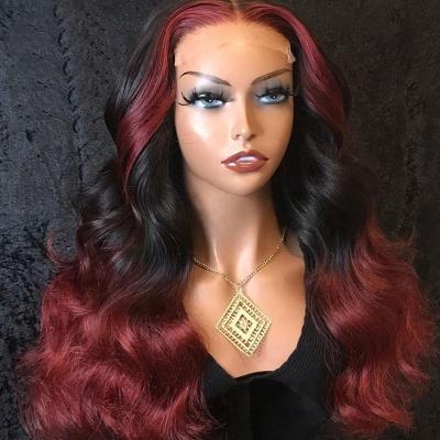 China Superb Lace Front Wig Body Wave 99J Ombre Burgundy Lace Front Wig Brazilian Human Hair Wig For Black Women for sale