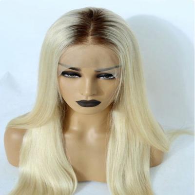 China Dark Brown #613 Ombre Blonde Straight Human Hair Peruvian Cuticle Color Straight Wig Aligned HD Full Lace Wigs for sale