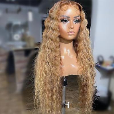 China Fashionable Honey Brown Water Wave Virgin Hair Full Lace Wig With Baby Hair for sale