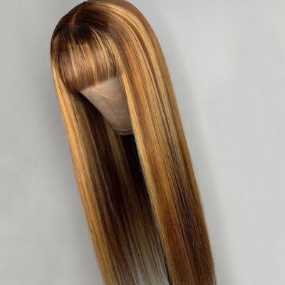 China Honey Brown Highlight Color Wig Straight Hair Cuticle Aligned Bleached Knots Full Lace Wigs for sale