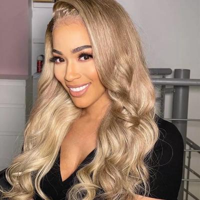 China Water Wave Ash Blonde Ocean Wave Wig Pre Plucked 100% Virgin Cuticle Aligned European Human Hair Full Lace Wigs for sale