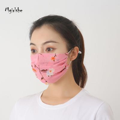 China Mgirlshe Fashion Outdoor Wear Cooling Facemasking Women Printed Reusable Soft Cheap Wholesale 3D Flower Chiffon Face Mask for sale