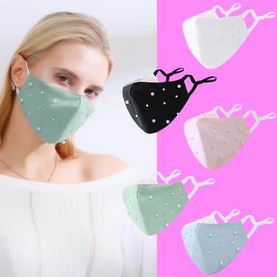 China Mgirlshe Wholesale Pink Pearl Cloth Facemask Washable Women Outdoor Activities Face Mask Women's Soft Dustproof Reusable Custom Party Facemask for sale