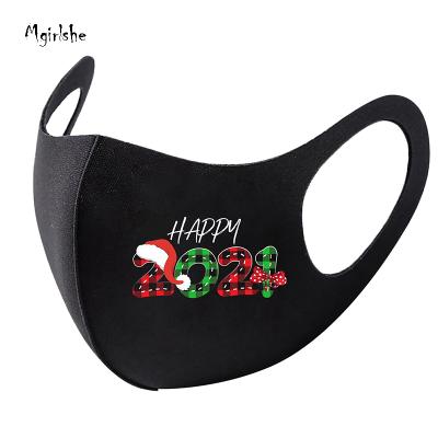 China Mgirlshe Wholesale 2021 Washable Reusable Black Happy New Year Outdoor Activities Face Masking For Christmas Adult Face Masking for sale