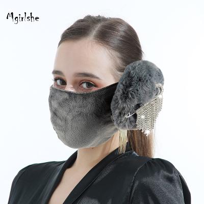 China 2021 New Arrival Fashion Outdoor Wear Rhinestone Mgirlshe Women Women Party Winter Creative Earmuff Masking Set for sale