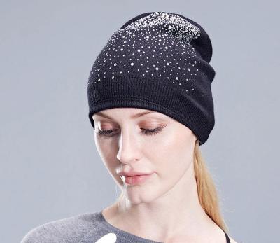 China Mgirlshe Character Women's Beanie Hats Wholesale Fashionable Daily Winter Beanie Rhinestone Bling Luxury Knit Soft Durable Fit Hats for sale