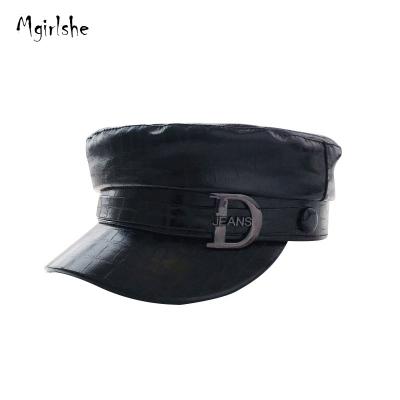 China New PU Mgirlshe Character Black Octagonal Fashion Beret Caps Fashionable Women's Covered Ladies Designer Hats for sale