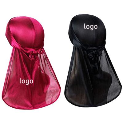 China Other Other Mgirlshe Customized Silky Logo Wholesale Summer Spring Durag Men Women Durag Headwraps With Long Tail Headcover Multi Colors for sale