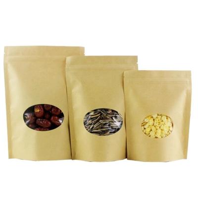 China Recyclable Oval Shape Stand Up Kraft Paper Packaging Bag With Window for sale