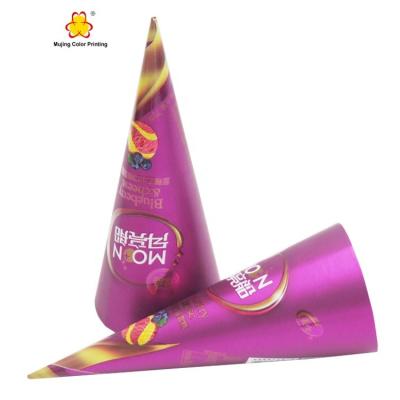 China Disposable High Quality Colorful Aluminum Foil Wrapping Ice Cream Paper Cone Sleeve for sale