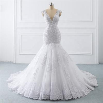 China Sexy Deep V Neckline Wedding Dresses Sleeveless Sheath Wrap Hips Anti-Static Beading Bridal Gowns for sale