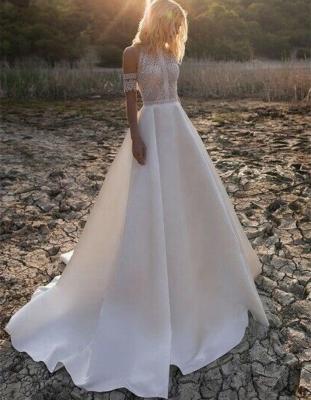 China Real Photos Anti-Static Halter Neck Boho Wedding Dresses A Line Off The Shoulder Bridal Gowns for sale