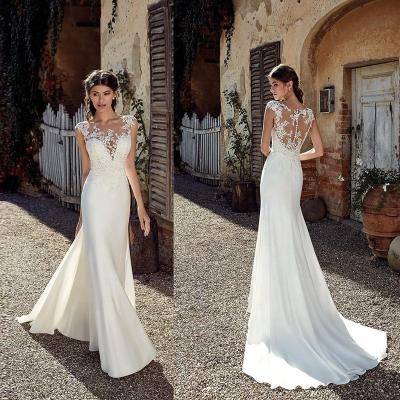 China 2021 Wedding Dresses Bohemia Anti-Static Deceptive Sleeveless Style See Through Lace Satin Bridal Gowns for sale